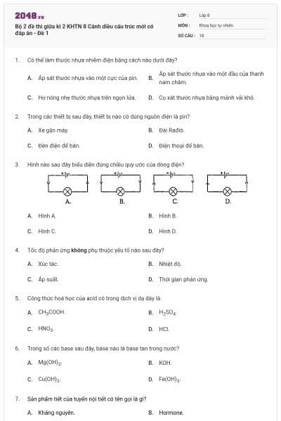 Bộ 2 đề thi giữa kì 2 KHTN 8 Cánh diều cấu trúc mới có đáp án - Đề 1
