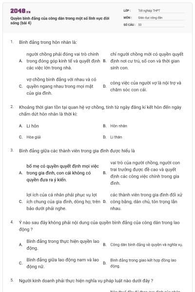 Quyền bình đẳng của công dân trong một số lĩnh vực đời sống (bài 4)