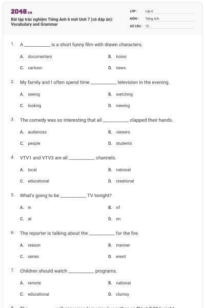 Bài tập trắc nghiệm Tiếng Anh 6 mới Unit 7 (có đáp án): Vocabulary and Grammar