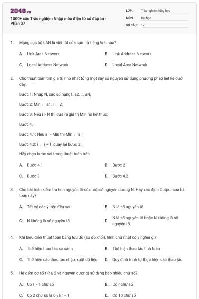 1000+ câu Trắc nghiệm Nhập môn điện tử có đáp án - Phần 37