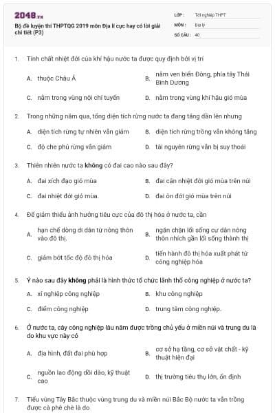 Bộ đề luyện thi THPTQG 2019 môn Địa lí cực hay có lời giải chi tiết (P3)