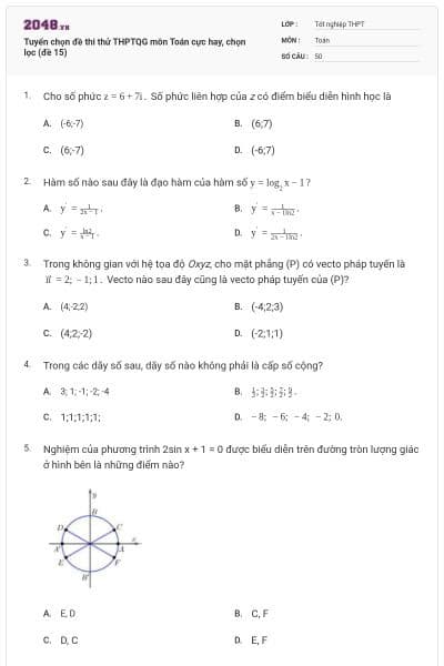 Tuyển chọn đề thi thử THPTQG môn Toán cực hay, chọn lọc (đề 15)