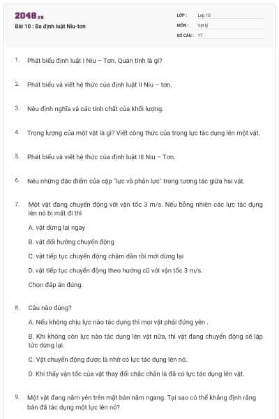 Bài 10 : Ba định luật Niu-tơn