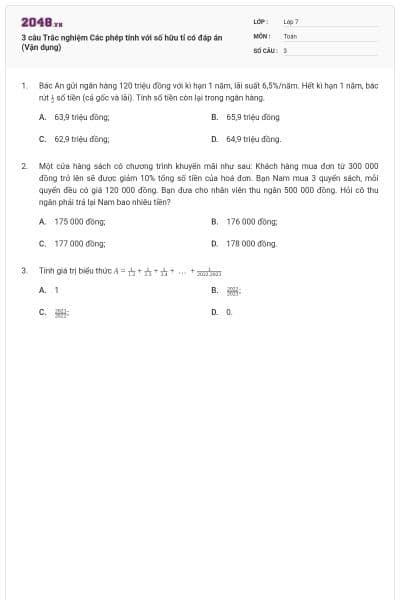 3 câu Trắc nghiệm Các phép tính với số hữu tỉ có đáp án (Vận dụng)