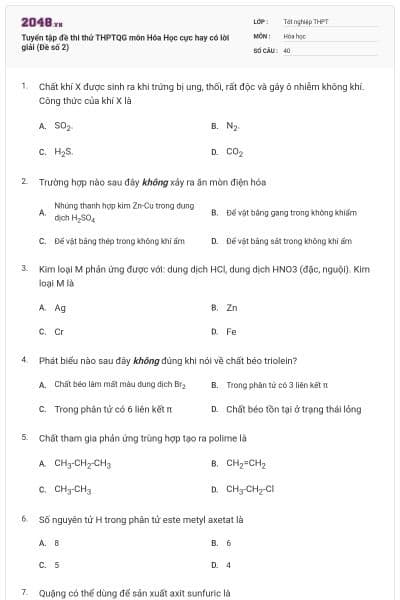Tuyển tập đề thi thử THPTQG môn Hóa Học cực hay có lời giải (Đề số 2)