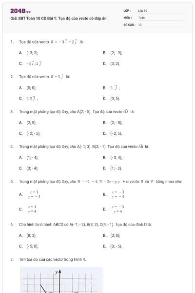 Giải SBT Toán 10 CD Bài 1: Tọa độ của vectơ có đáp án