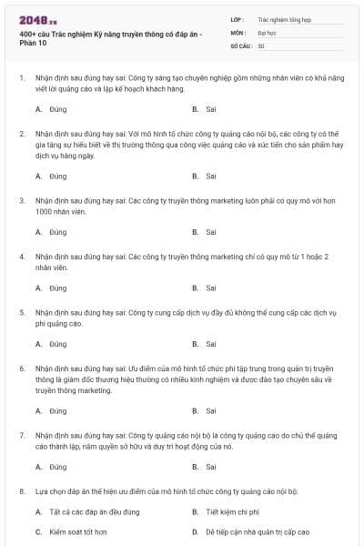 400+ câu Trắc nghiệm Kỹ năng truyền thông có đáp án - Phần 10