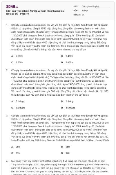 500+ câu Trắc nghiệm Nghiệp vụ ngân hàng thương mại (có đáp án) - Phần 10