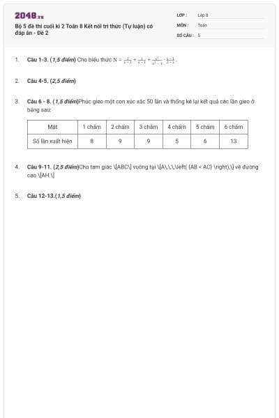 Bộ 5 đề thi cuối kì 2 Toán 8 Kết nối tri thức (Tự luận) có đáp án - Đề 2