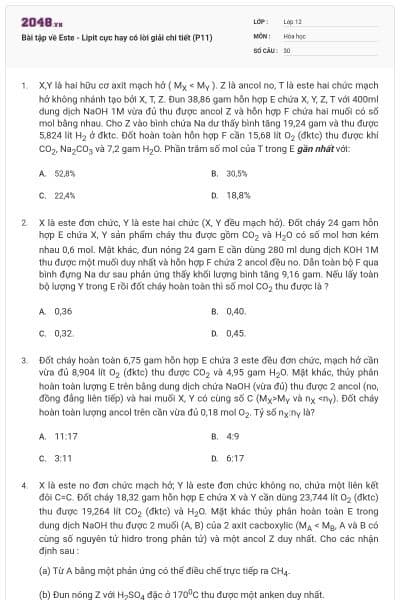Bài tập về Este - Lipit cực hay có lời giải chi tiết (P11)