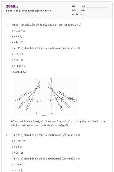 Bài 5: Hệ số góc của đường thẳng y = ax + b