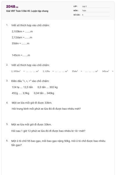 Giải VBT Toán 5 Bài 45: Luyện tập chung
