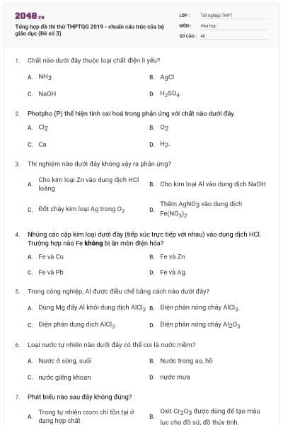 Tổng hợp đề thi thử THPTQG 2019 - chuẩn cấu trúc của bộ giáo dục (Đề số 3)