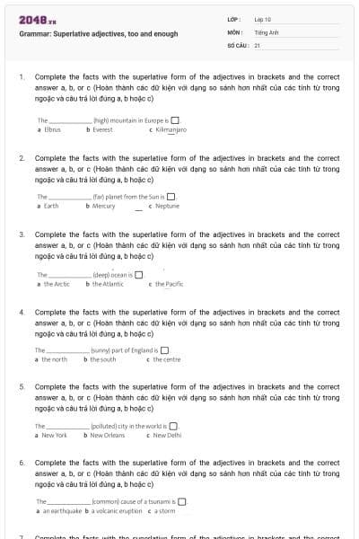 Grammar: Superlative adjectives, too and enough