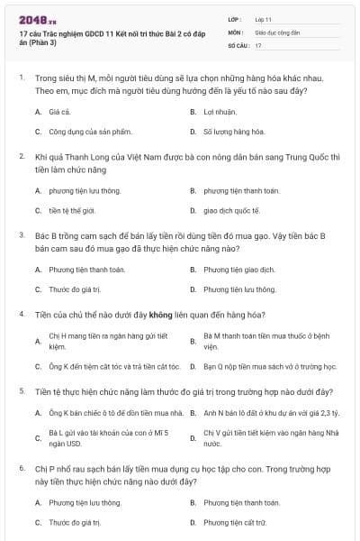 17 câu Trắc nghiệm GDCD 11 Kết nối tri thức Bài 2 có đáp án (Phần 3)