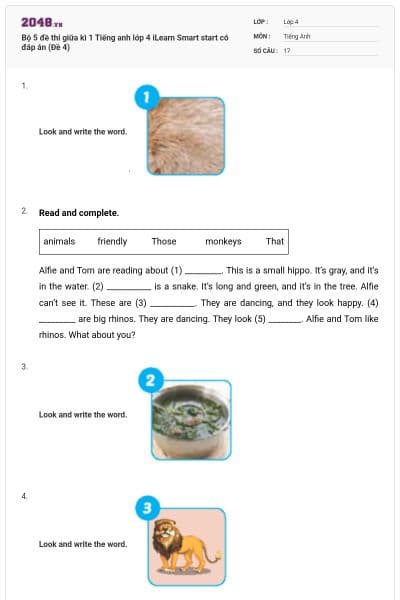 Bộ 5 đề thi giữa kì 1 Tiếng anh lớp 4 iLearn Smart start có đáp án (Đề 4)
