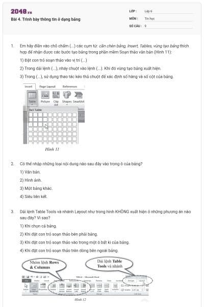 Bài 4. Trình bày thông tin ở dạng bảng