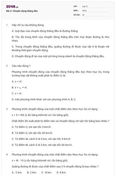 Bài 2: Chuyển động thẳng đều