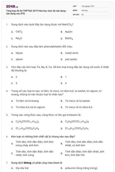 Tổng hợp đề thi THPTQG 2019 Hóa học mức độ vận dụng - vận dụng cao (P5)
