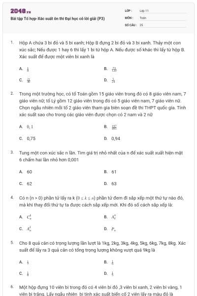 Bài tập Tổ hợp-Xác suất ôn thi Đại học có lời giải (P3)