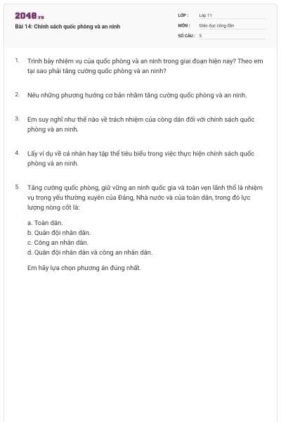 Bài 14: Chính sách quốc phòng và an ninh