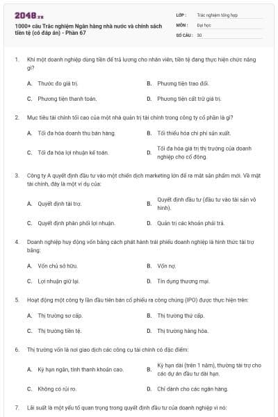 1000+ câu Trắc nghiệm Ngân hàng nhà nước và chính sách tiền tệ (có đáp án) - Phần 67