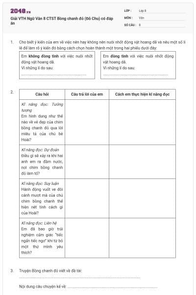 Giải VTH Ngữ Văn 8 CTST Bồng chanh đỏ (Đỗ Chu) có đáp án