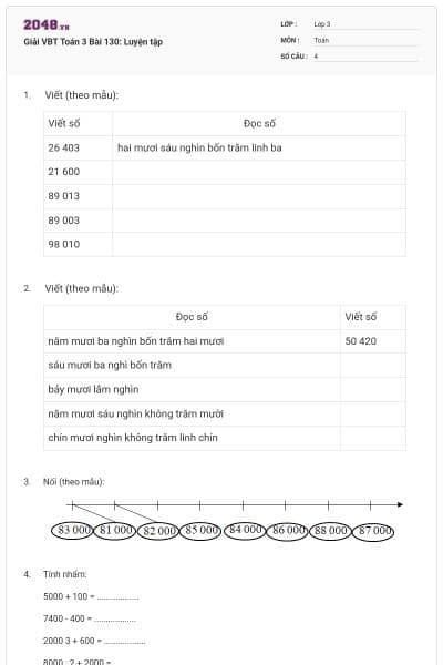 Giải VBT Toán 3 Bài 130: Luyện tập