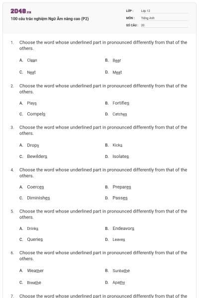 100 câu trắc nghiệm Ngữ Âm nâng cao (P2)