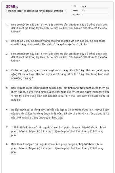 Tổng hợp Toán 4 có lời văn cực hay có lời giải chi tiết (p1)