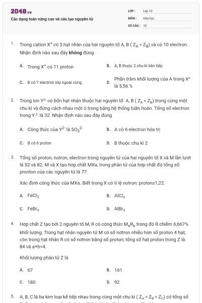 Các dạng toán nâng cao về cấu tạo nguyên tử