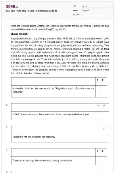 Giải SBT Tiếng anh 10 Unit 10. Reading có đáp án