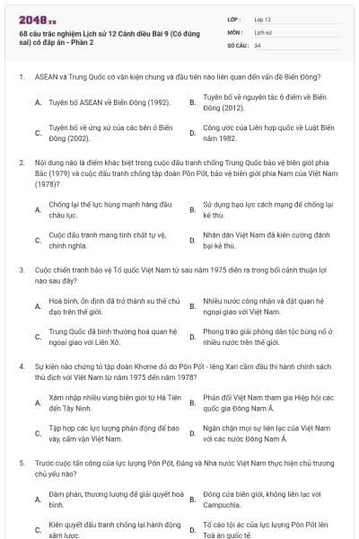 68 câu trắc nghiệm Lịch sử 12 Cánh diều Bài 9 (Có đúng sai) có đáp án - Phần 2