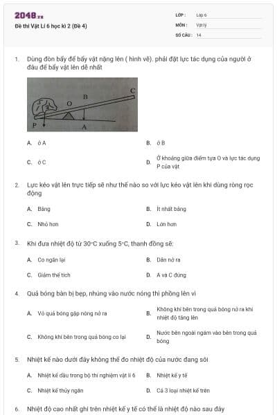 Đề thi Vật Lí 6 học kì 2 (Đề 4)