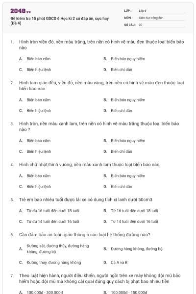 Đề kiểm tra 15 phút GDCD 6 Học kì 2 có đáp án, cực hay (Đề 4)