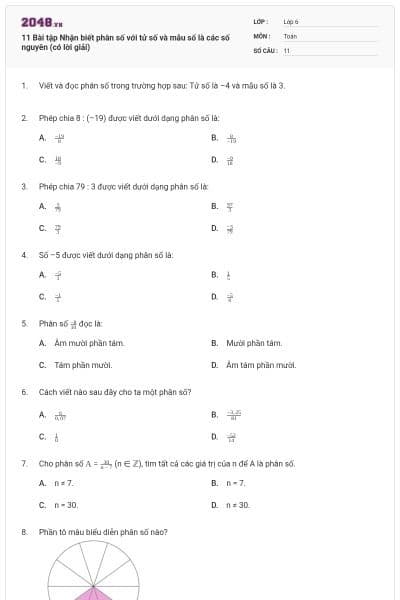 11 Bài tập Nhận biết phân số với tử số và mẫu số là các số nguyên (có lời giải)