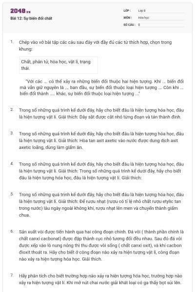 Bài 12: Sự biến đổi chất