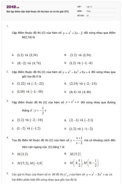 Bài tập Điểm đặc biệt thuộc đồ thị hàm số có lời giải (P2)
