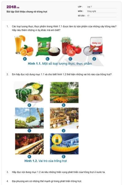 Bài tập Giới thiệu chung về trồng trọt