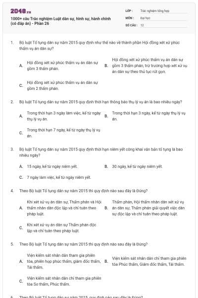 1000+ câu Trắc nghiệm Luật dân sự, hình sự, hành chính (có đáp án) - Phần 26