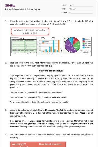 Bài tập Tiếng anh Unit 1 CLIL có đáp án