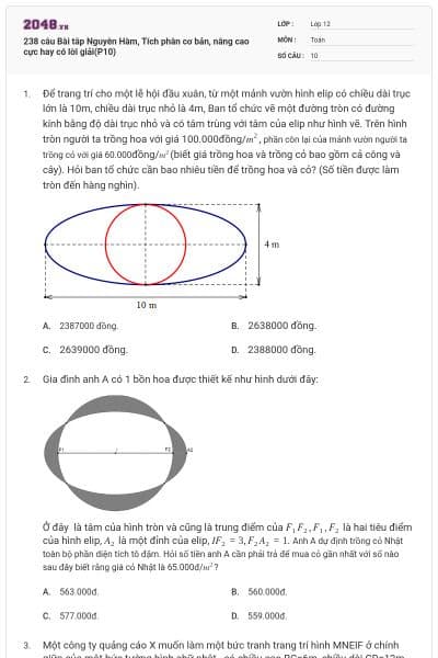 238 câu Bài tâp Nguyên Hàm, Tích phân cơ bản, nâng cao cực hay có lời giải(P10)