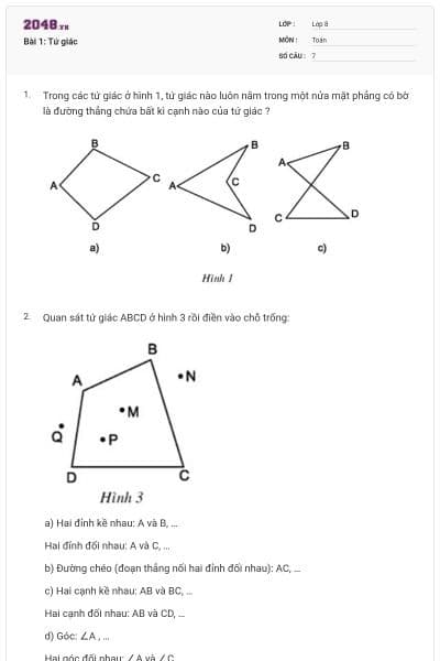 Bài 1: Tứ giác