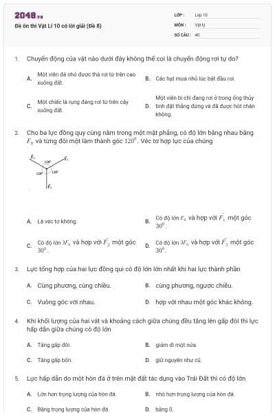 Đề ôn thi Vật Lí 10 có lời giải (Đề 8)