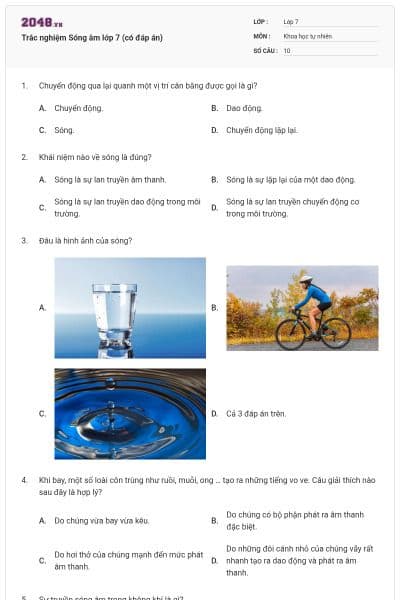 Trắc nghiệm Sóng âm lớp 7 (có đáp án)