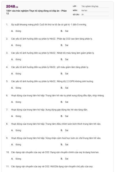 100+ câu trắc nghiệm Thực tế cộng đồng có đáp án - Phần 12