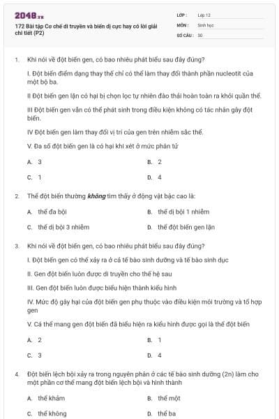 172 Bài tập Cơ chế di truyền và biến dị cực hay có lời giải chi tiết (P2)