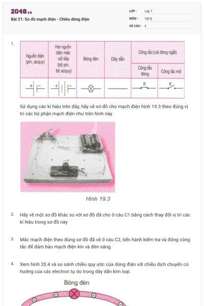 Bài 21: Sơ đồ mạch điện - Chiều dòng điện