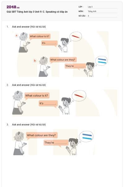 Giải SBT Tiếng Anh lớp 3 Unit 9: C. Speaking có đáp án
