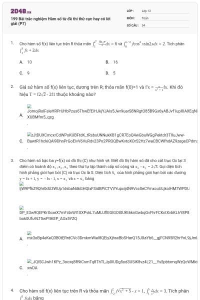 199 Bài trắc nghiệm Hàm số từ đề thi thử cực hay có lời giải (P7)